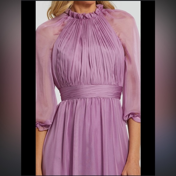 Mac Duggal Purple Smocked Chiffon Illusion Tiered Gown Size 16 - Picture 3 of 13